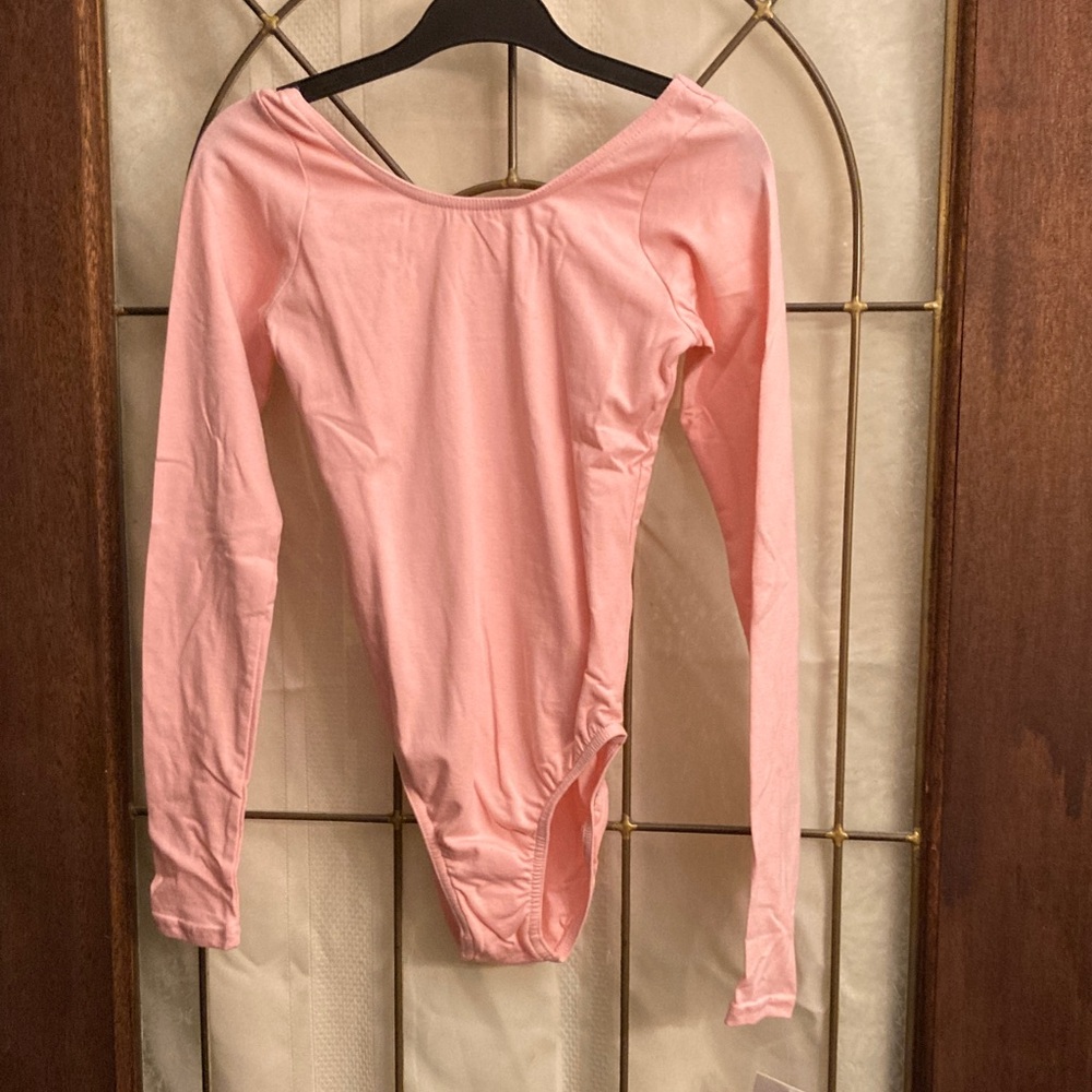 Pink Long Sleeve Kids Cotton Leotard